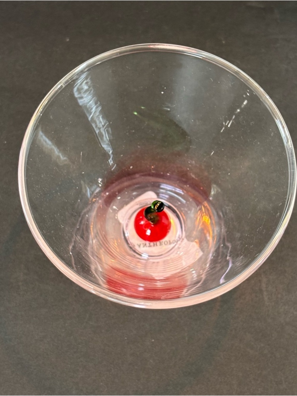 NWT Anthropologie Garnish Stemless Martini Glass Pink Base Cherry 3D Hand Blown - Picture 5 of 9